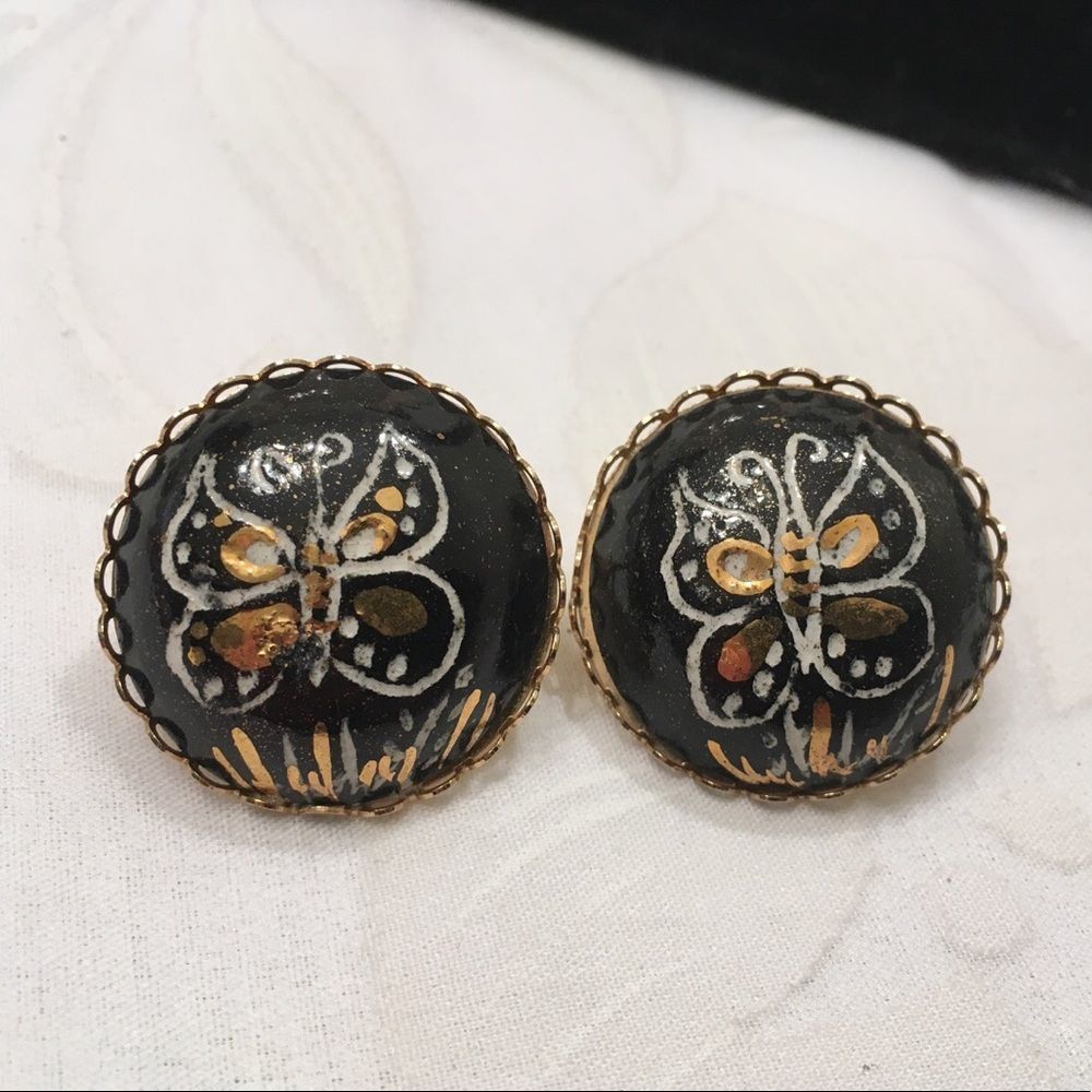 Vintage Enamel Butterfly Button Earrings - Picture 3 of 5
